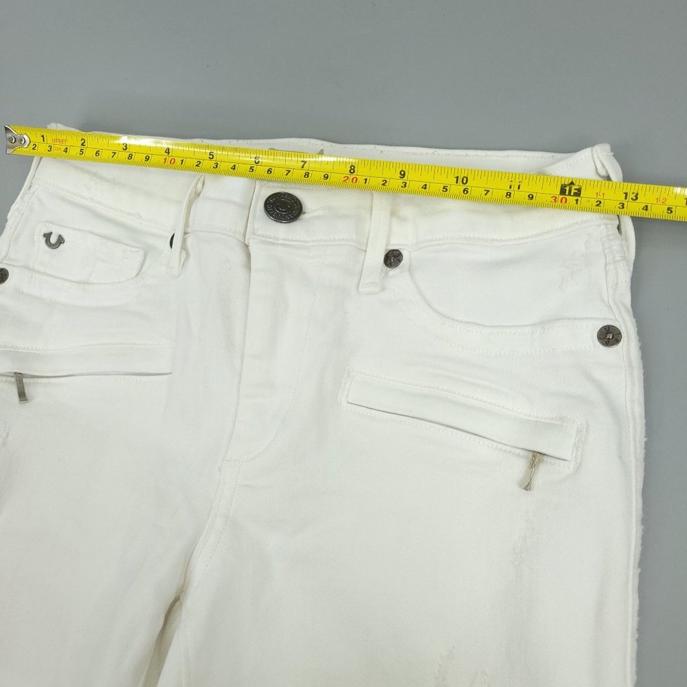True Religion Halle Moto Jeans Size 26 Mid Rise Super Skinny White Distressed - Picture 10 of 15